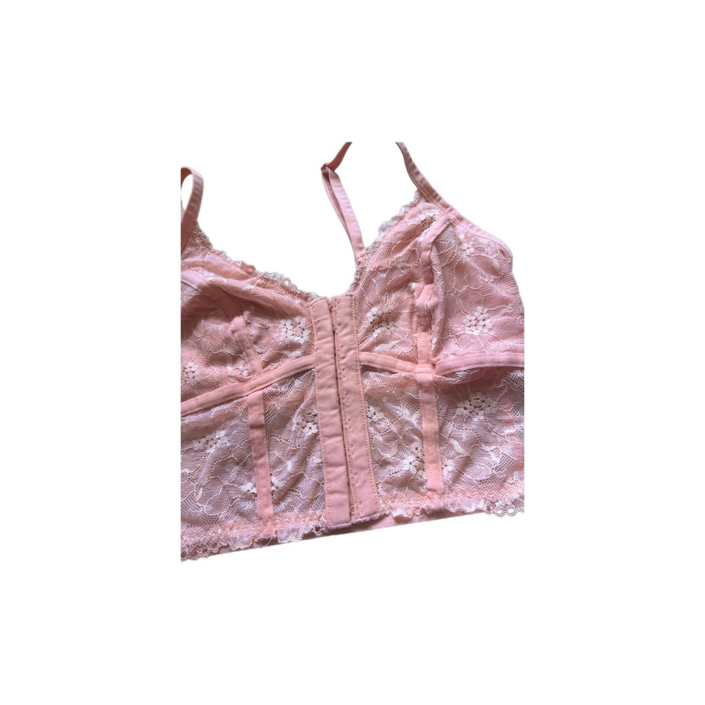 Colsie Lace Bralette Women XS Pink Excellent Front Hook Longline Mesh Top - Picture 3 of 6